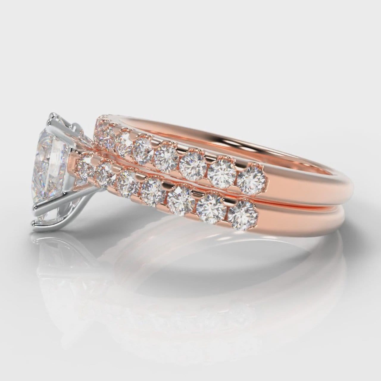 Micropavé Pear Diamond Bridal Set - Rose Gold