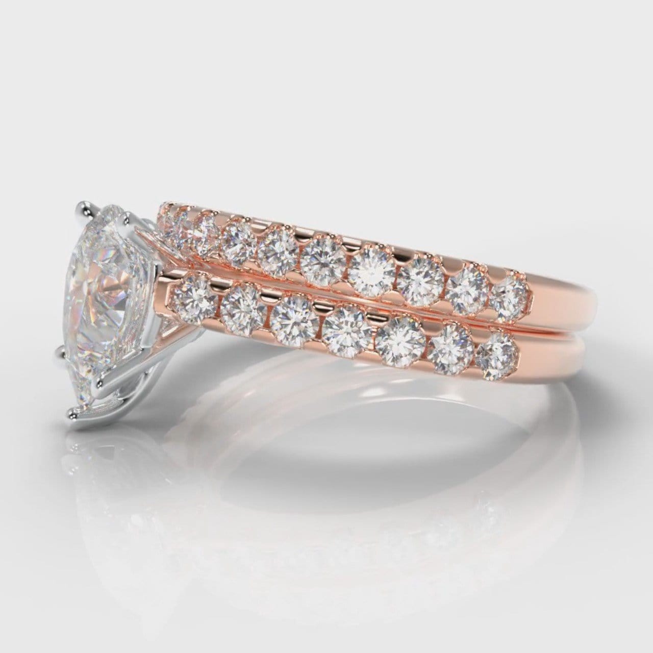 Micropavé Pear Diamond Bridal Set - Rose Gold