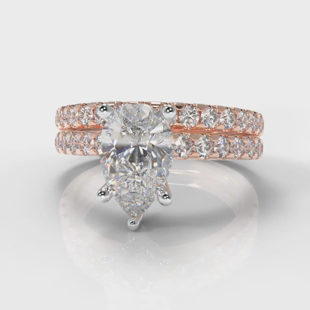 Micropavé Pear Diamond Bridal Set - Rose Gold