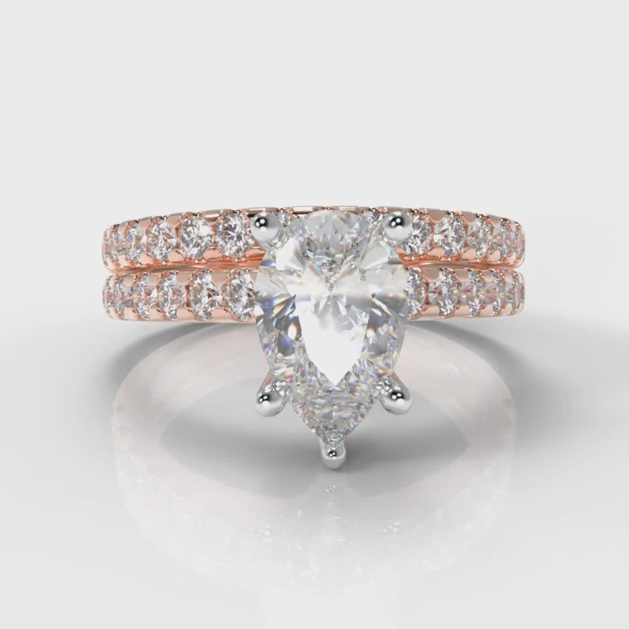Micropavé Pear Diamond Bridal Set - Rose Gold