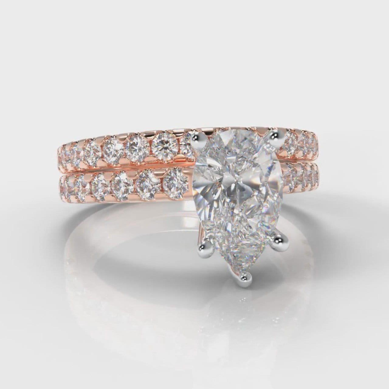 Micropavé Pear Diamond Bridal Set - Rose Gold