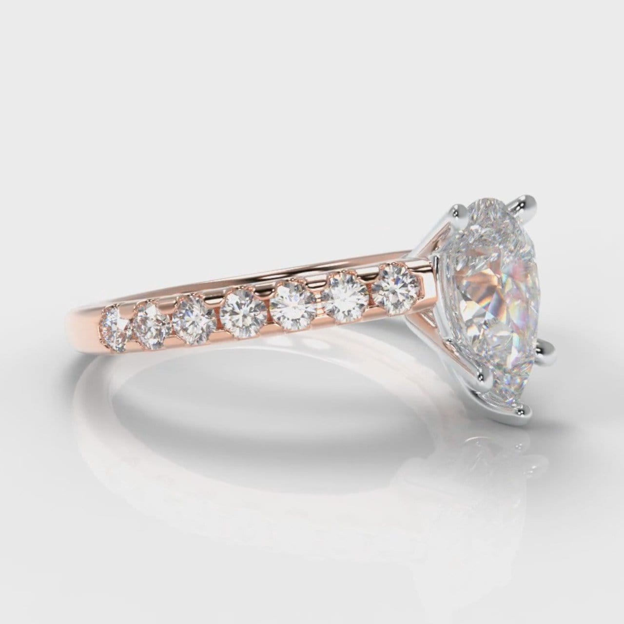 Micropavé Pear Diamond Engagement Ring - Rose Gold