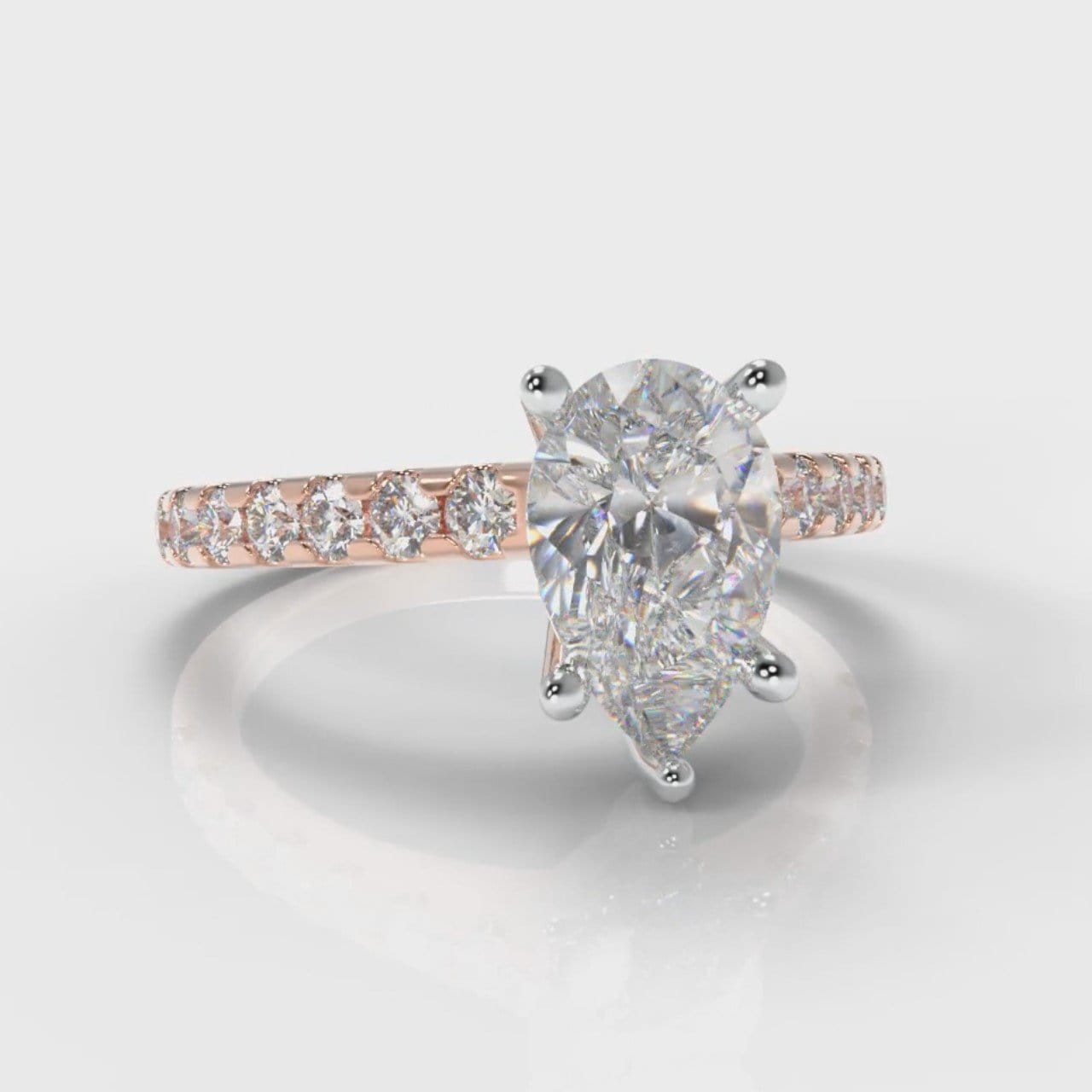 Micropavé Pear Diamond Engagement Ring - Rose Gold
