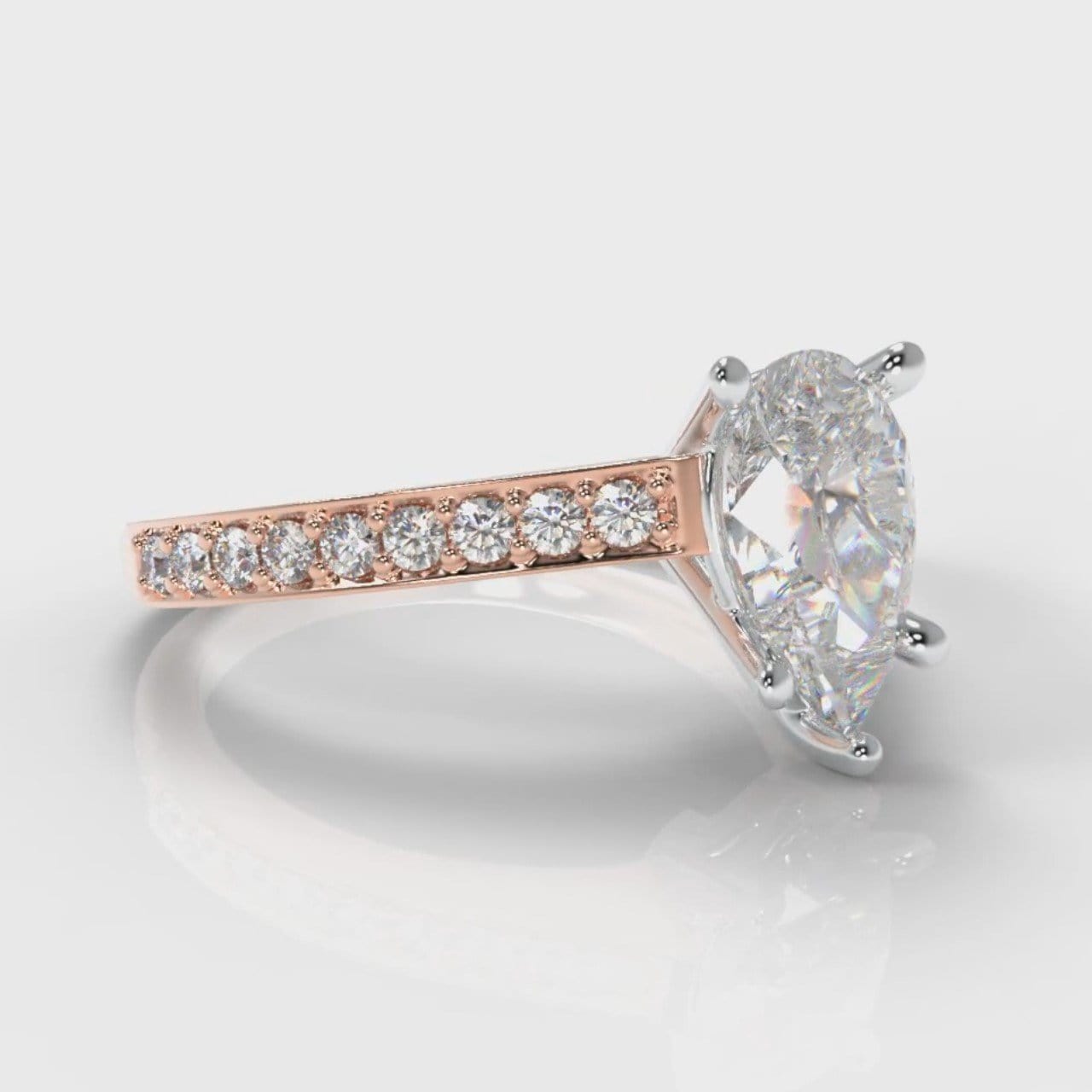 Pavé Pear Diamond Engagement Ring - Rose Gold