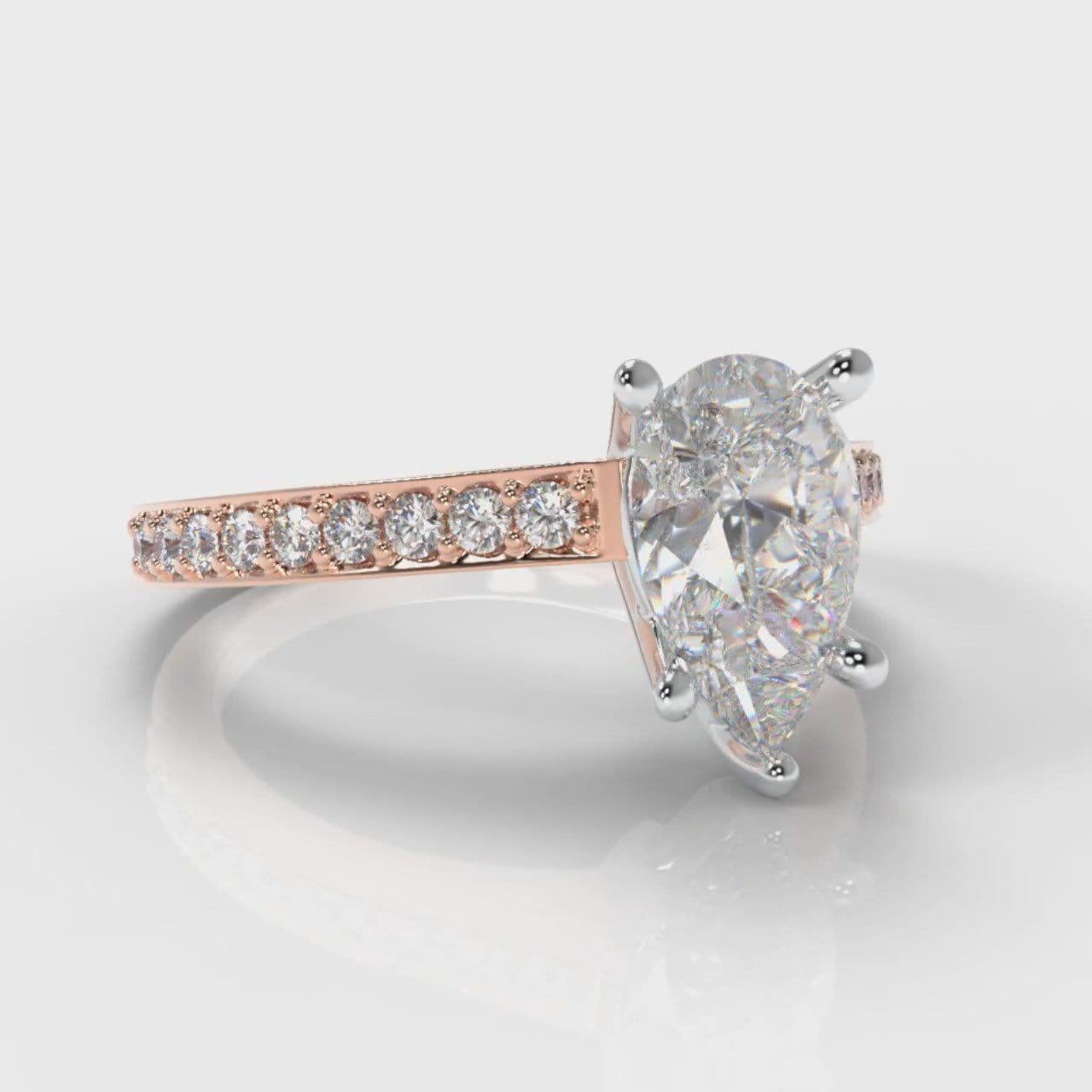 Pavé Pear Diamond Engagement Ring - Rose Gold