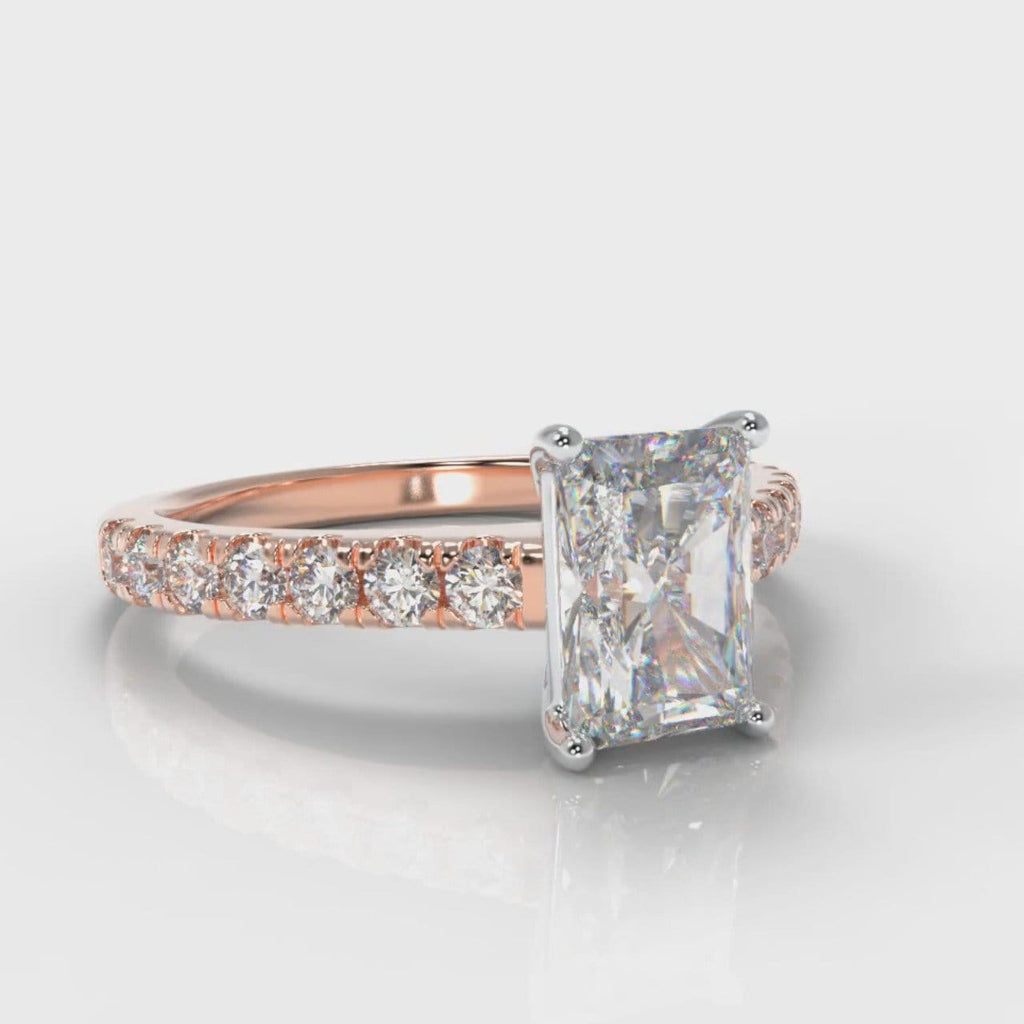Carrée Micropavé Radiant Cut Diamond Engagement Ring - Rose Gold