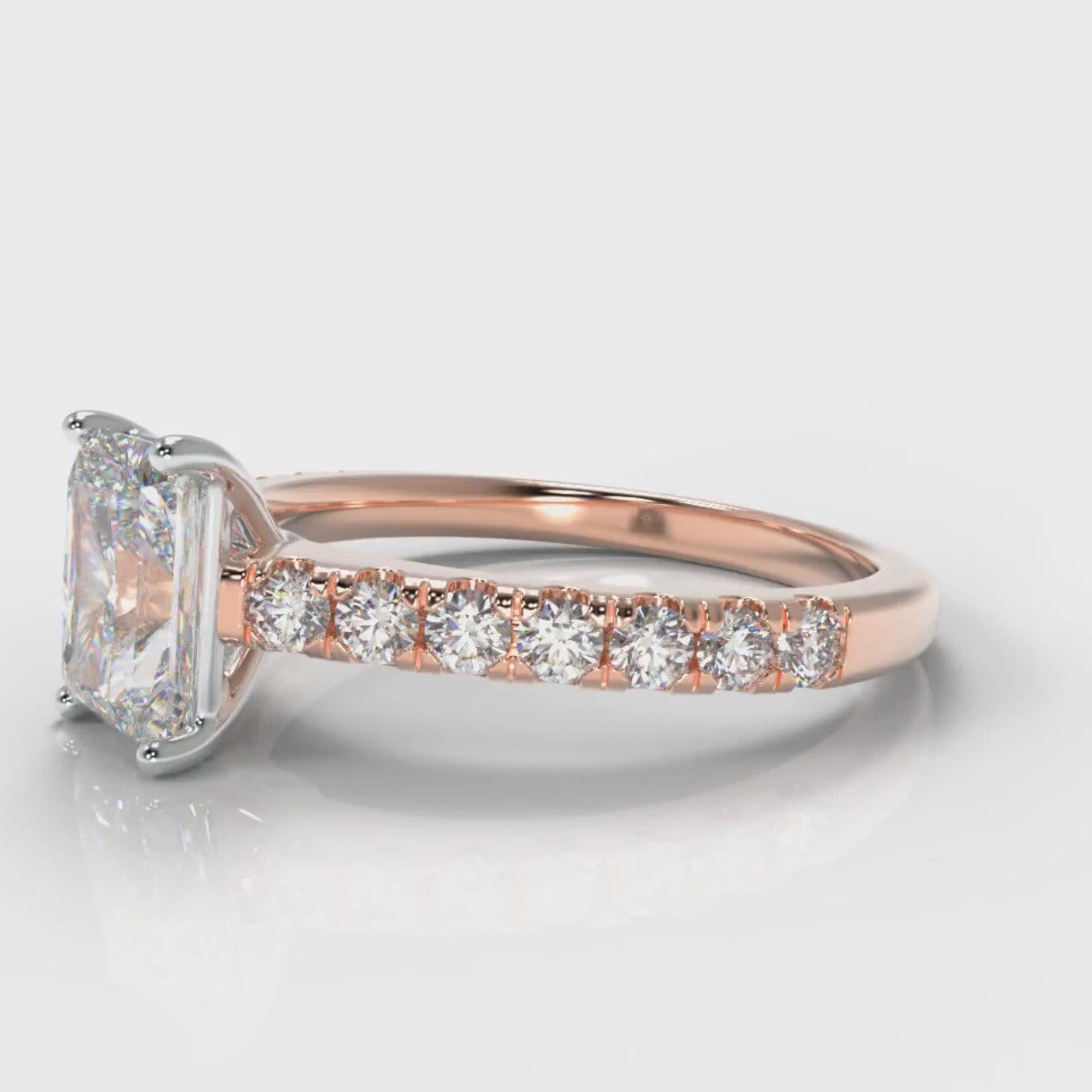 Carrée Micropavé Radiant Cut Diamond Engagement Ring - Rose Gold