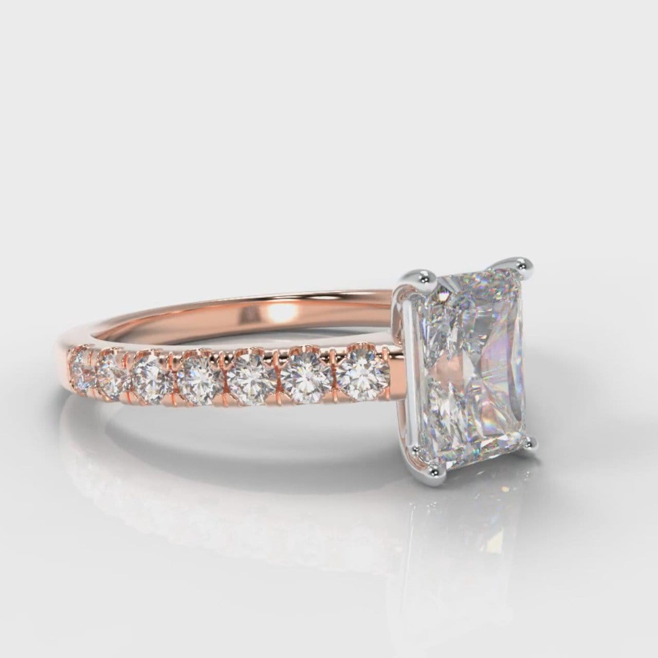 Carrée Micropavé Radiant Cut Diamond Engagement Ring - Rose Gold