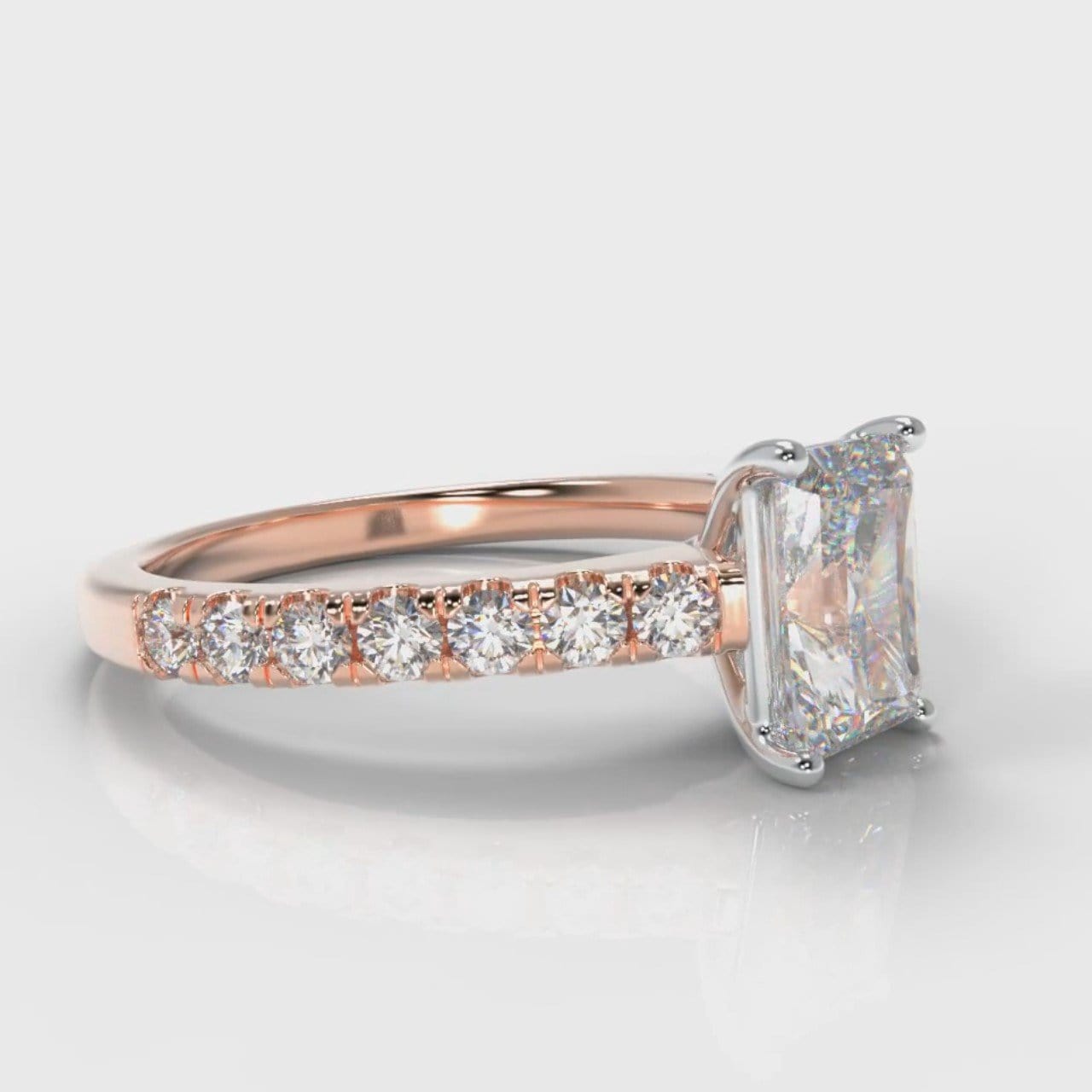Carrée Micropavé Radiant Cut Diamond Engagement Ring - Rose Gold