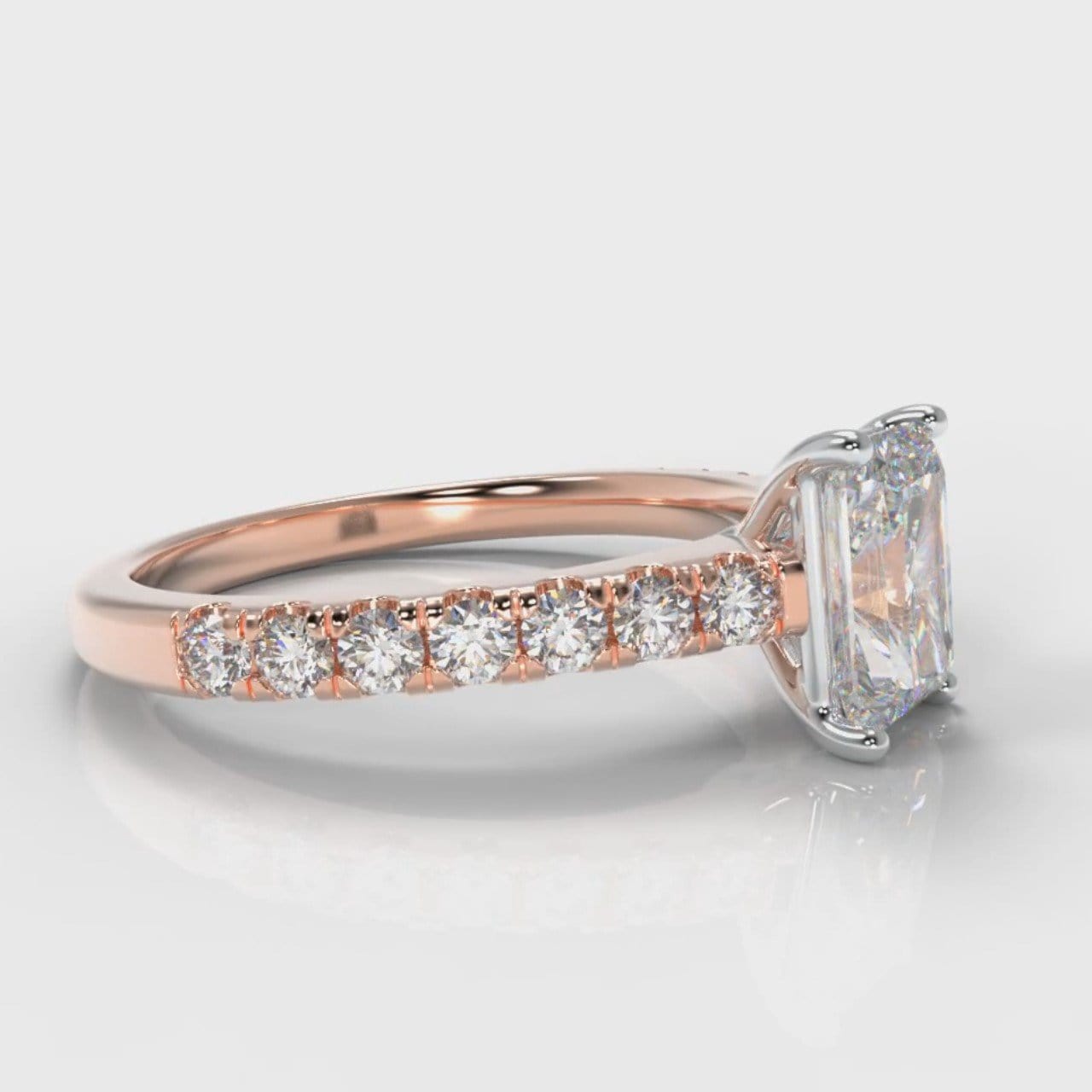 Carrée Micropavé Radiant Cut Diamond Engagement Ring - Rose Gold