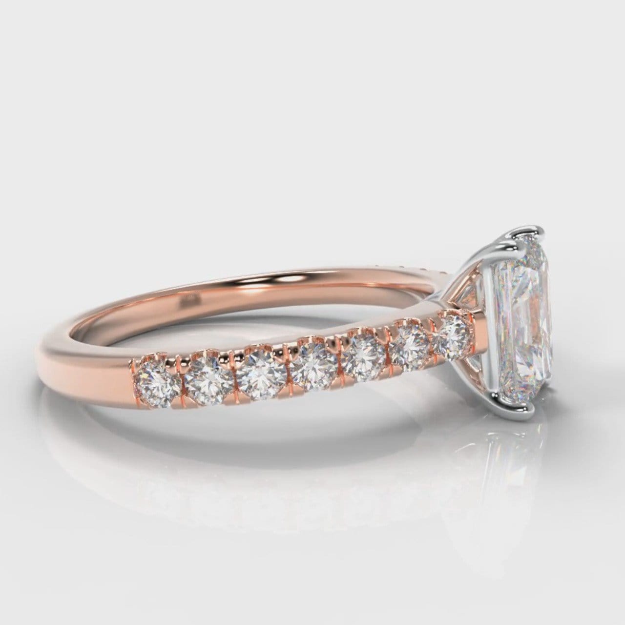 Carrée Micropavé Radiant Cut Diamond Engagement Ring - Rose Gold