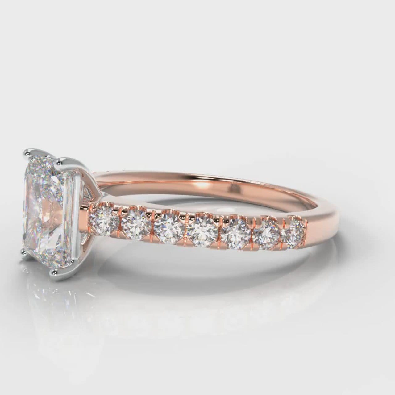 Carrée Micropavé Radiant Cut Diamond Engagement Ring - Rose Gold