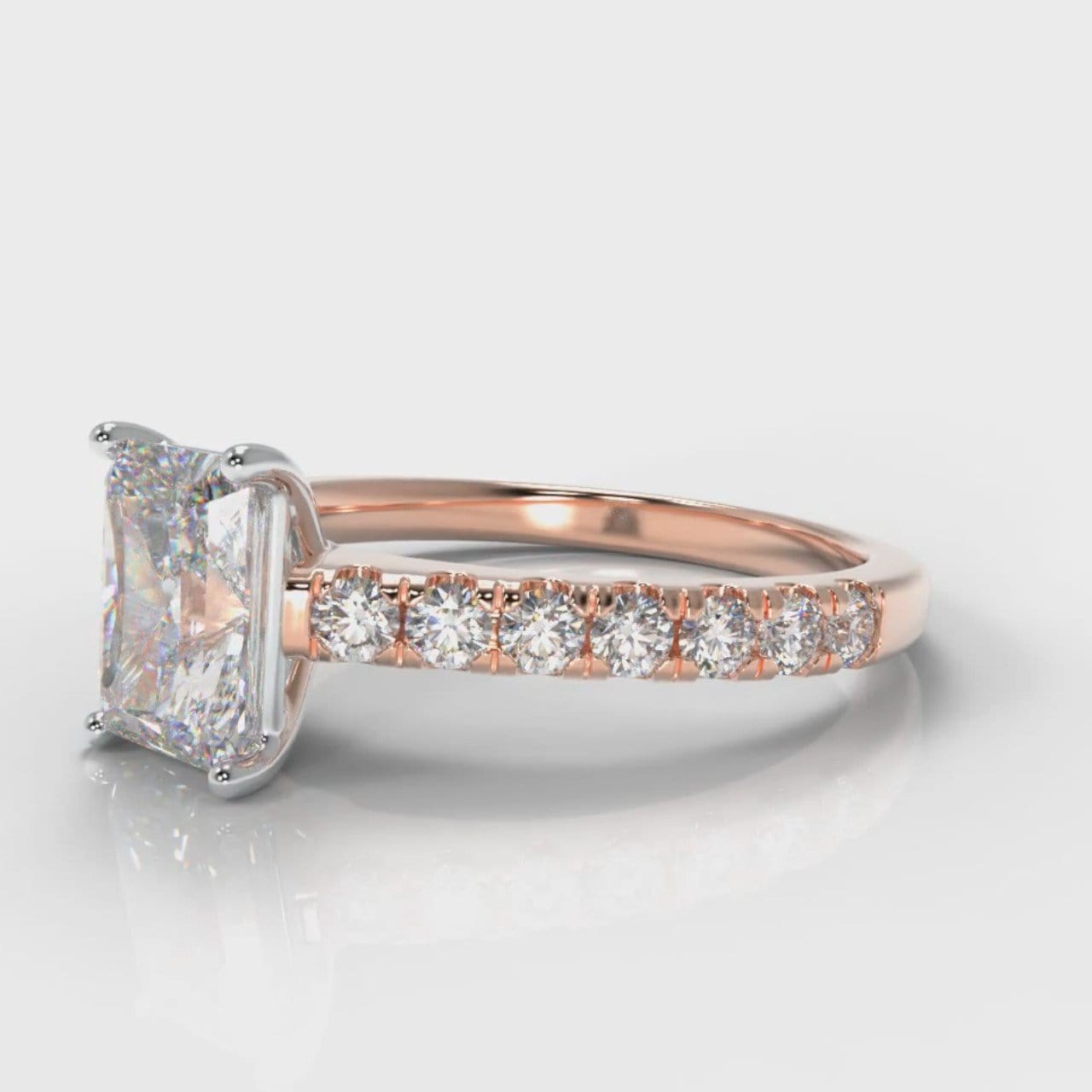 Carrée Micropavé Radiant Cut Diamond Engagement Ring - Rose Gold