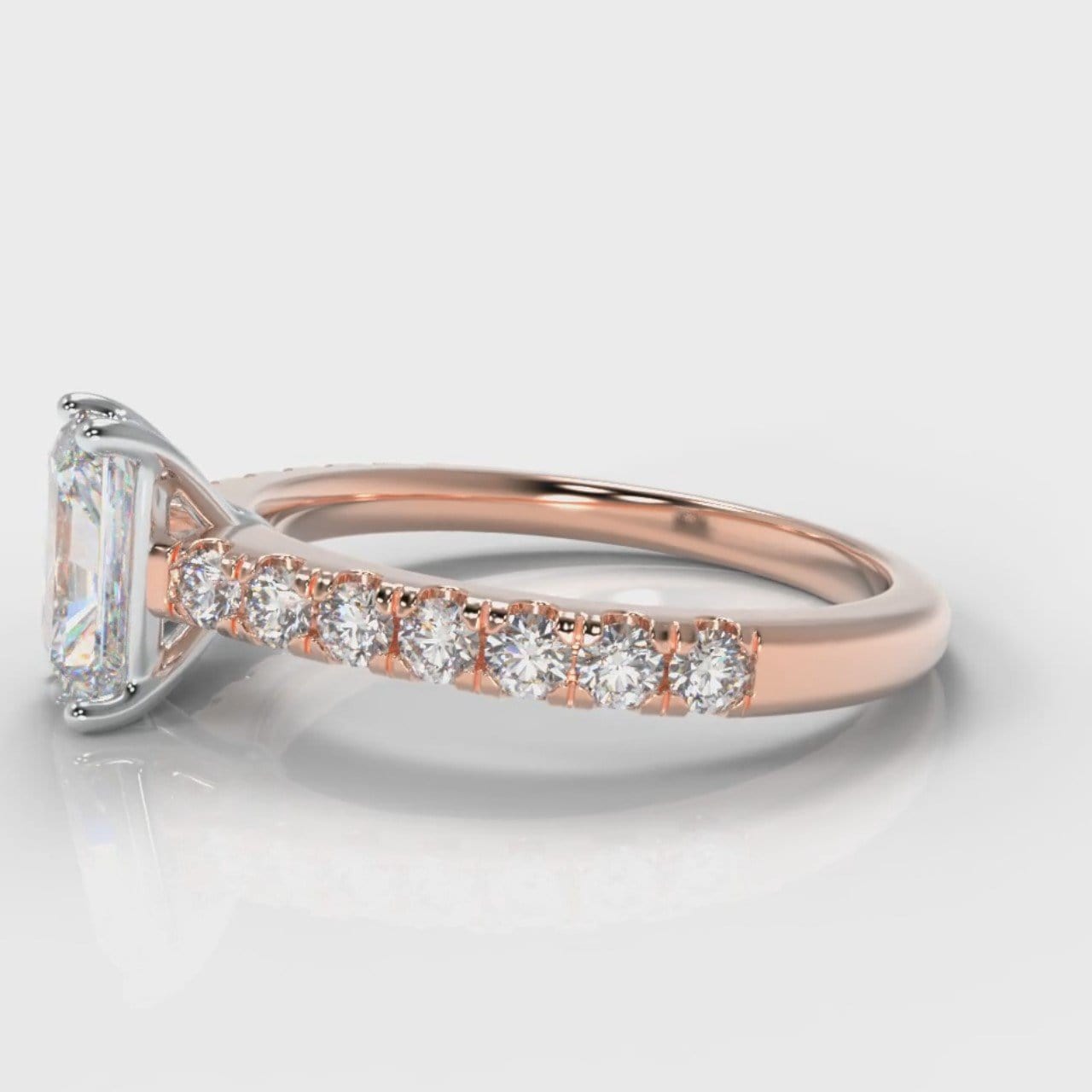 Carrée Micropavé Radiant Cut Diamond Engagement Ring - Rose Gold