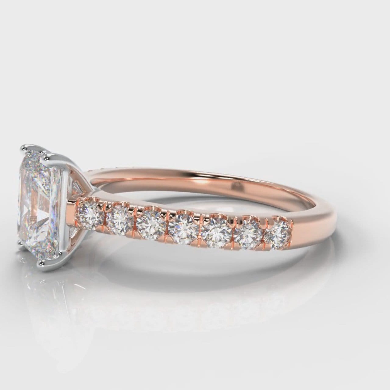 Carrée Micropavé Radiant Cut Diamond Engagement Ring - Rose Gold