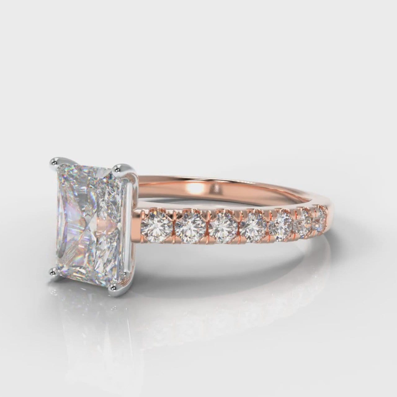 Carrée Micropavé Radiant Cut Diamond Engagement Ring - Rose Gold