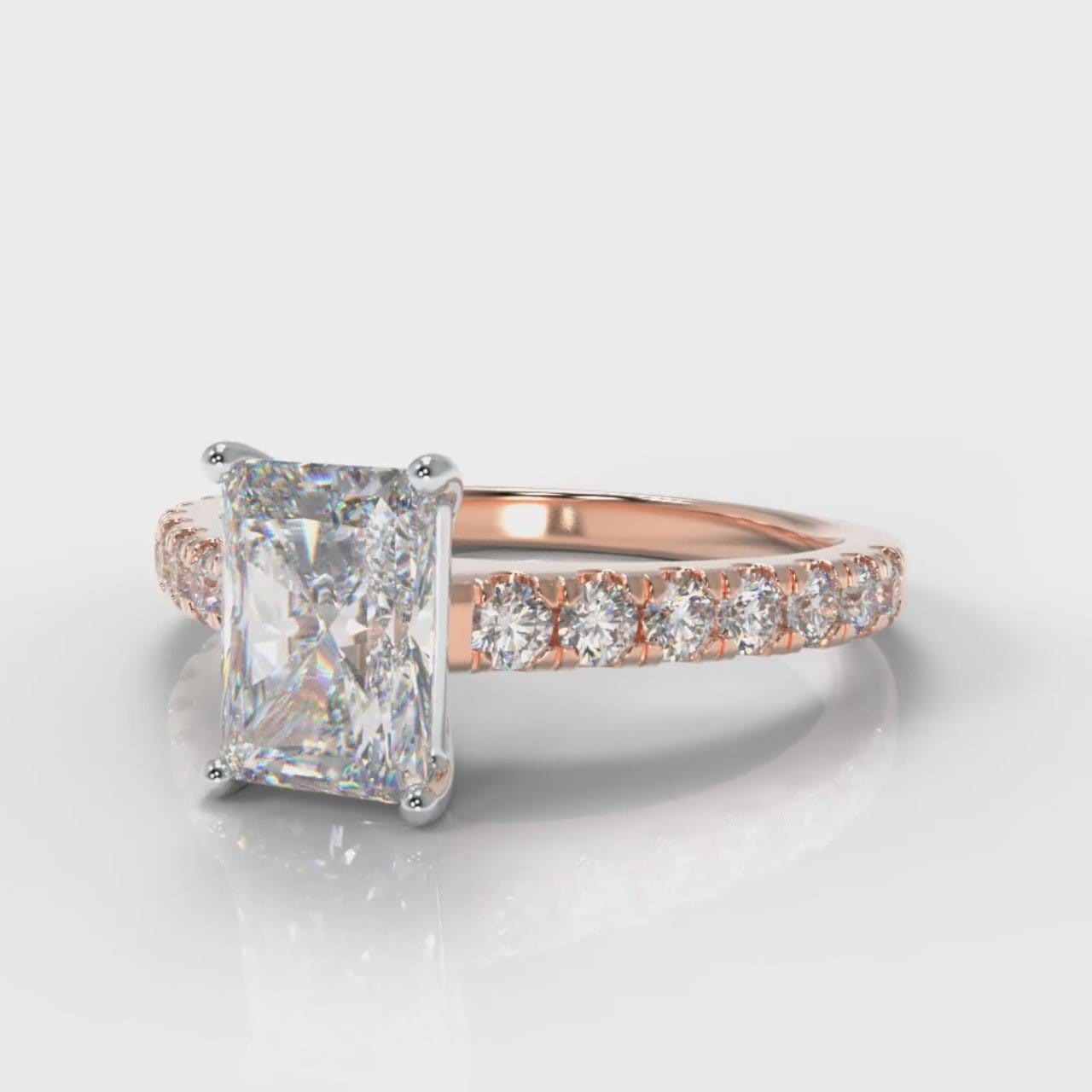 Carrée Micropavé Radiant Cut Diamond Engagement Ring - Rose Gold