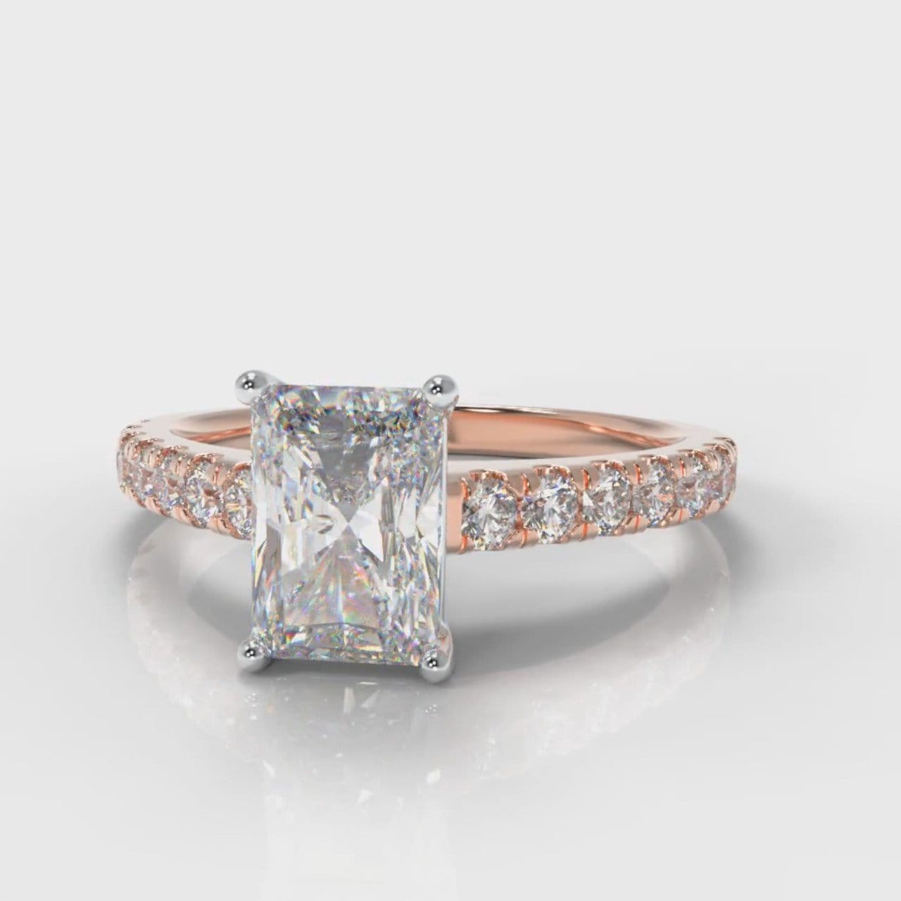 Carrée Micropavé Radiant Cut Diamond Engagement Ring - Rose Gold