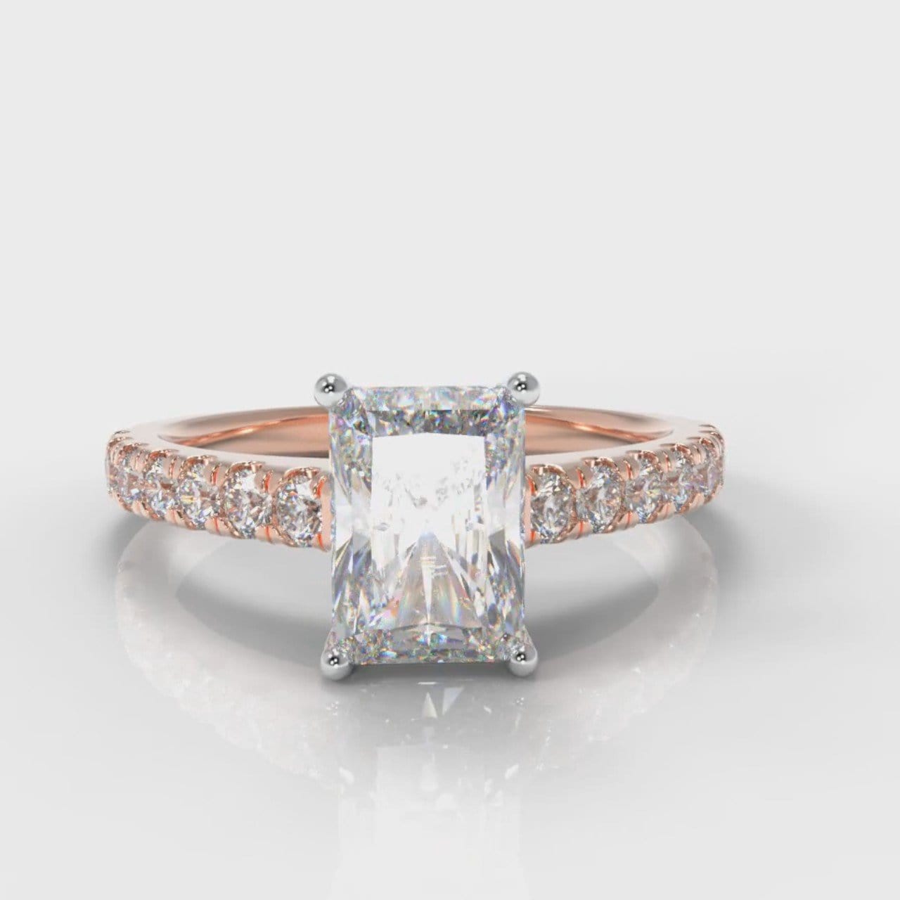 Carrée Micropavé Radiant Cut Diamond Engagement Ring - Rose Gold