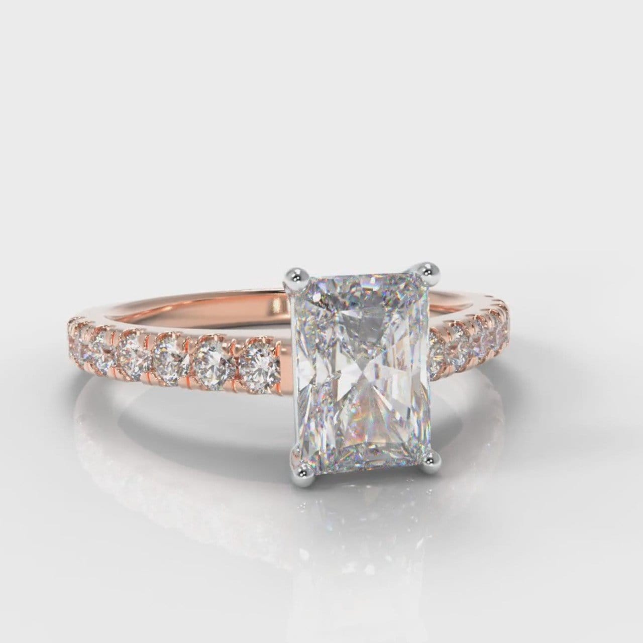 Carrée Micropavé Radiant Cut Diamond Engagement Ring - Rose Gold