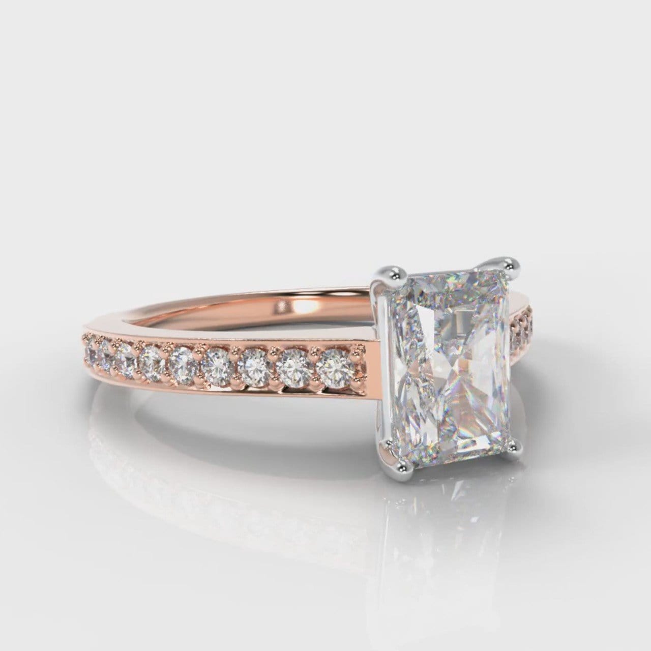 Pavé Radiant Cut Diamond Engagement Ring - Rose Gold