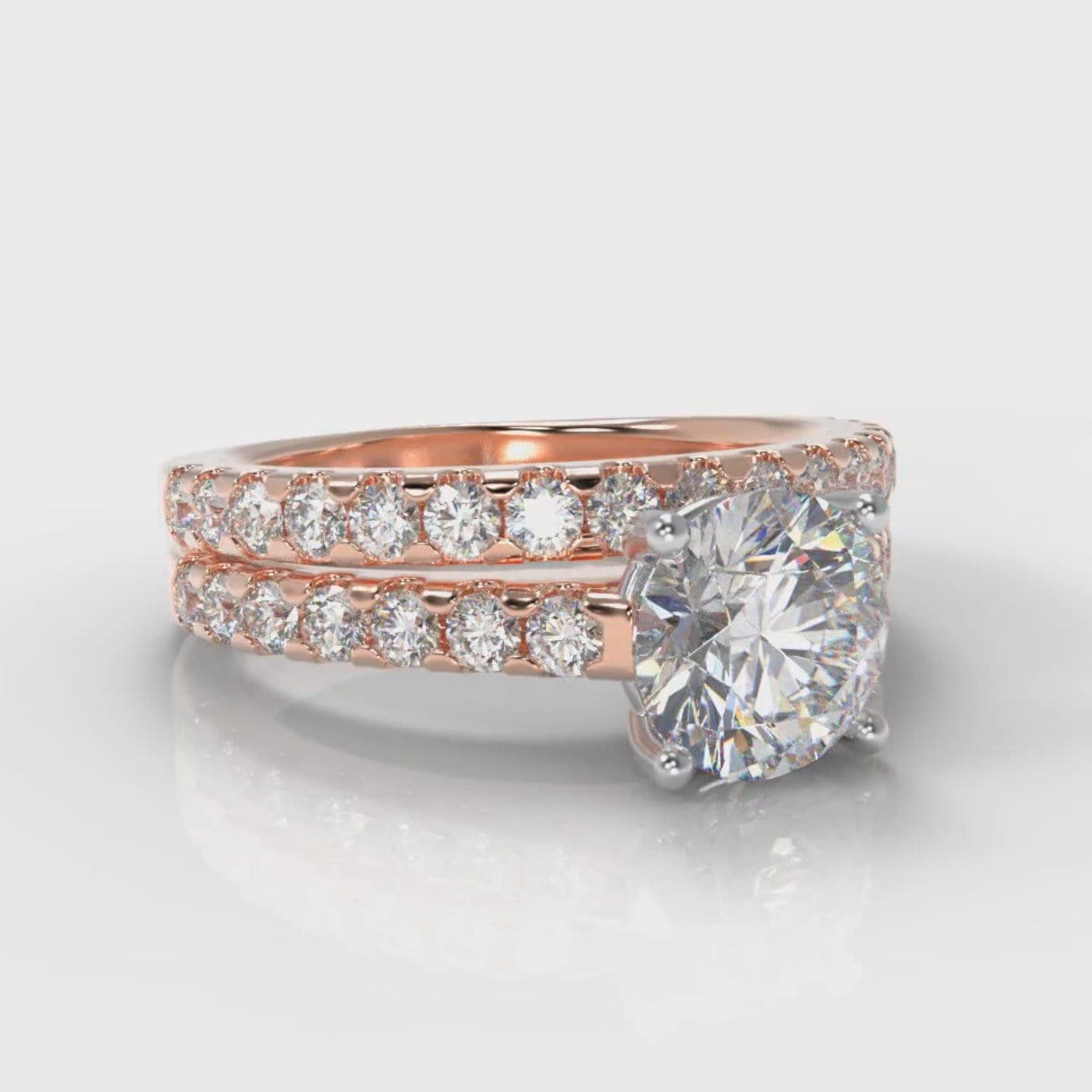 Carrée Micropavé Round Brilliant Bridal Set - Rose Gold