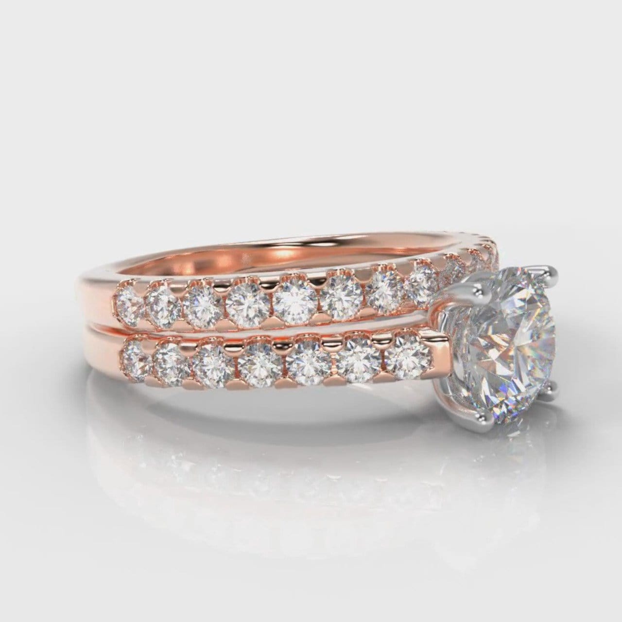 Carrée Micropavé Round Brilliant Bridal Set - Rose Gold