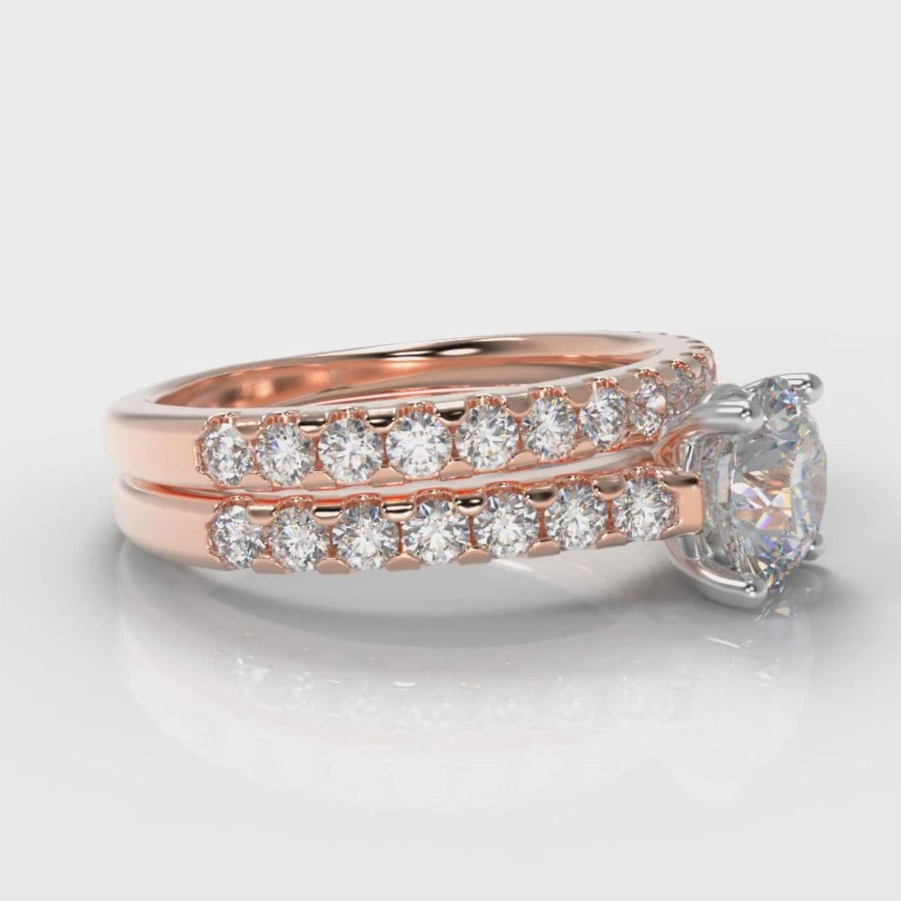 Carrée Micropavé Round Brilliant Bridal Set - Rose Gold