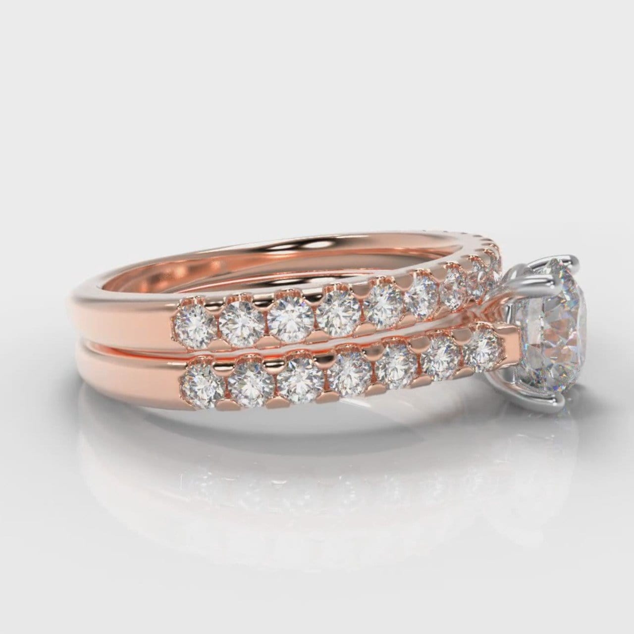 Carrée Micropavé Round Brilliant Bridal Set - Rose Gold