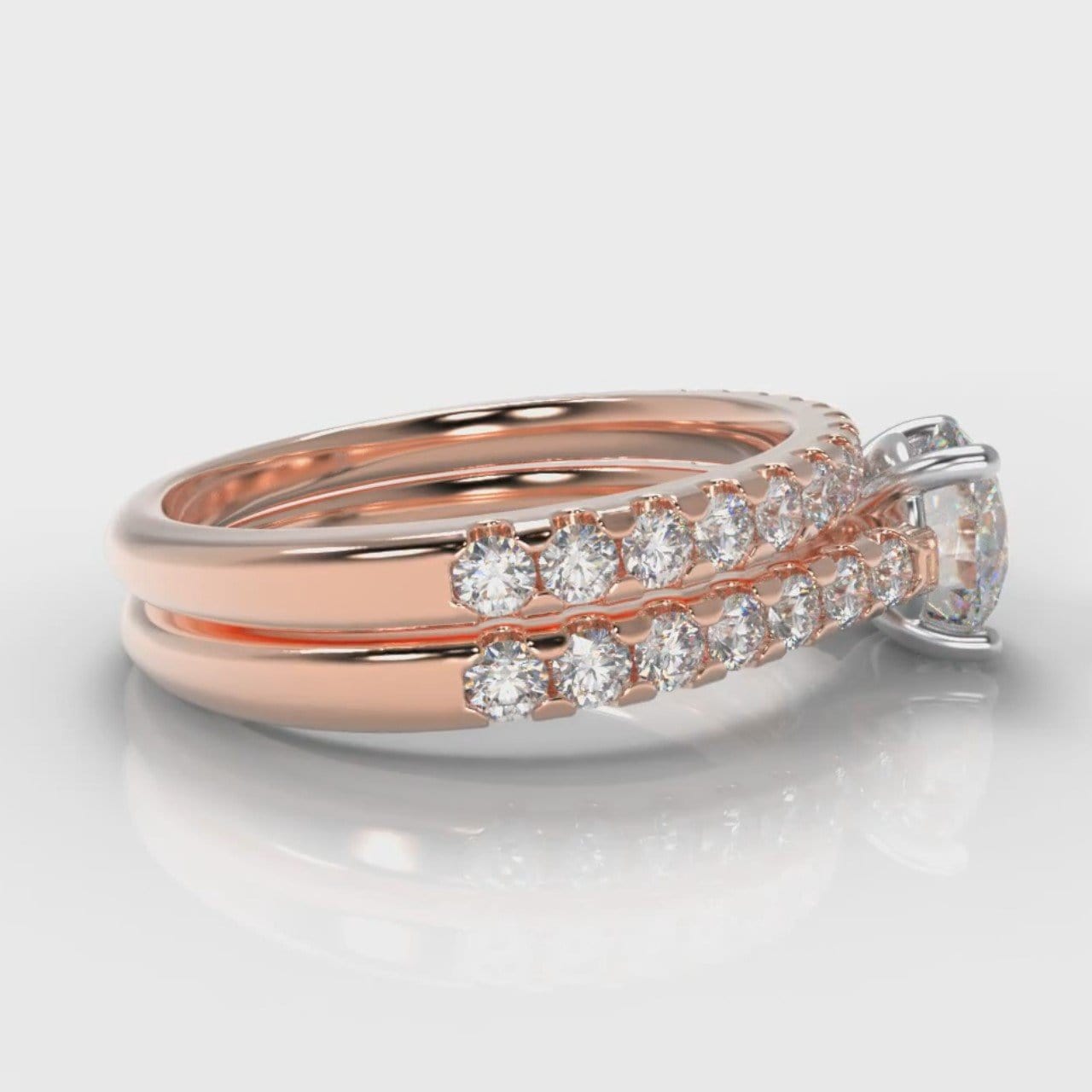 Carrée Micropavé Round Brilliant Bridal Set - Rose Gold