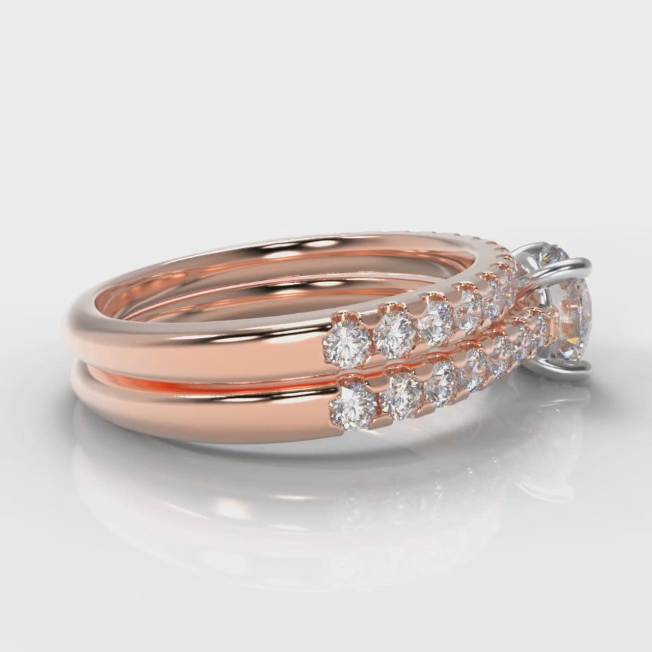 Carrée Micropavé Round Brilliant Bridal Set - Rose Gold