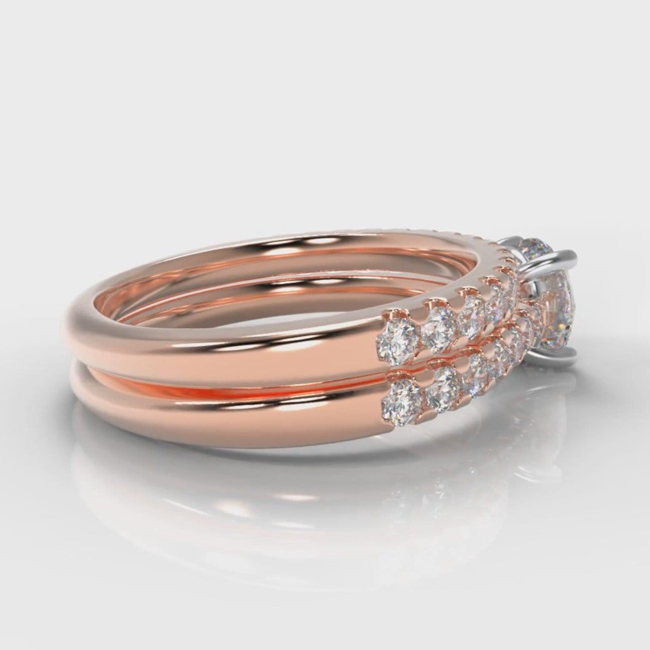 Carrée Micropavé Round Brilliant Bridal Set - Rose Gold