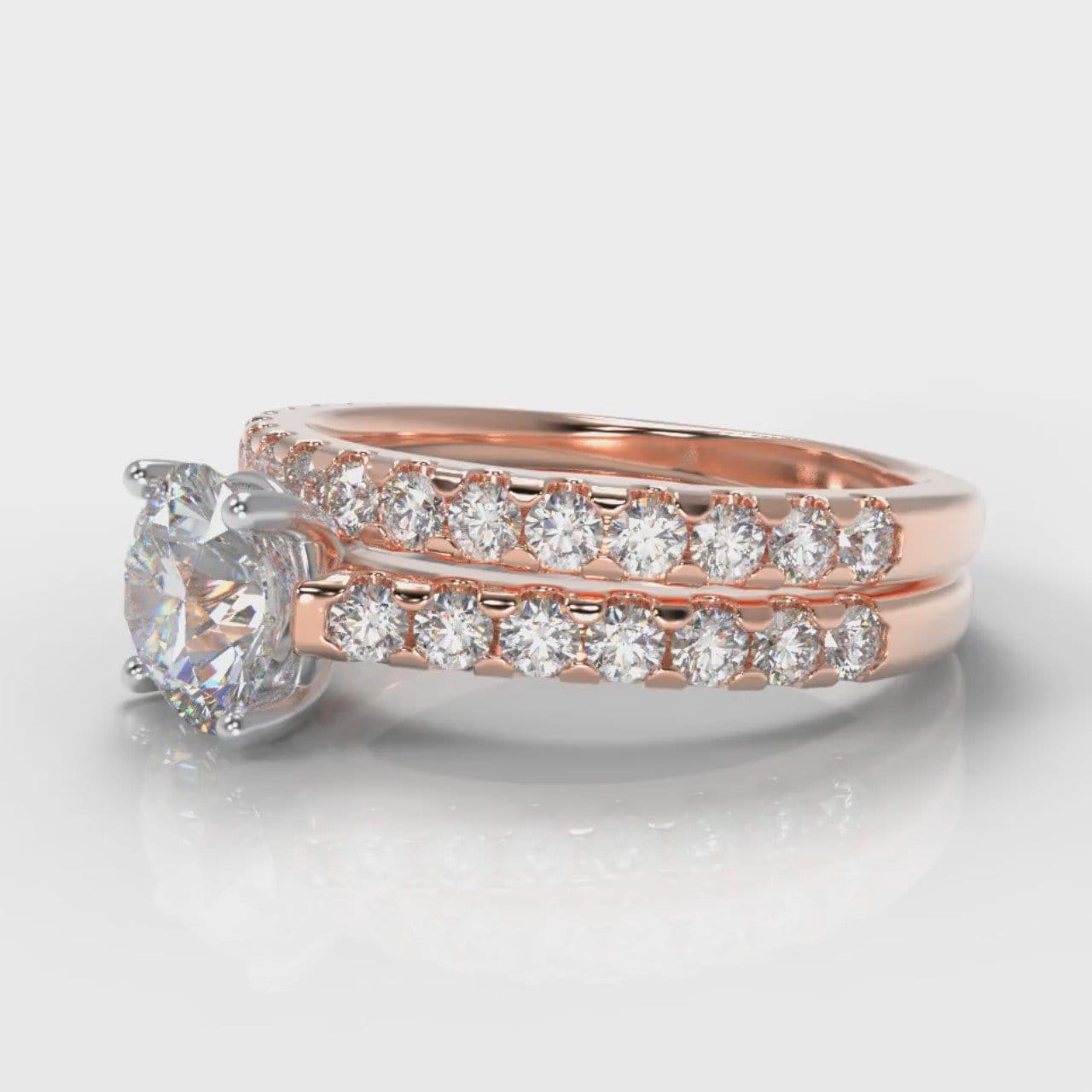 Carrée Micropavé Round Brilliant Bridal Set - Rose Gold