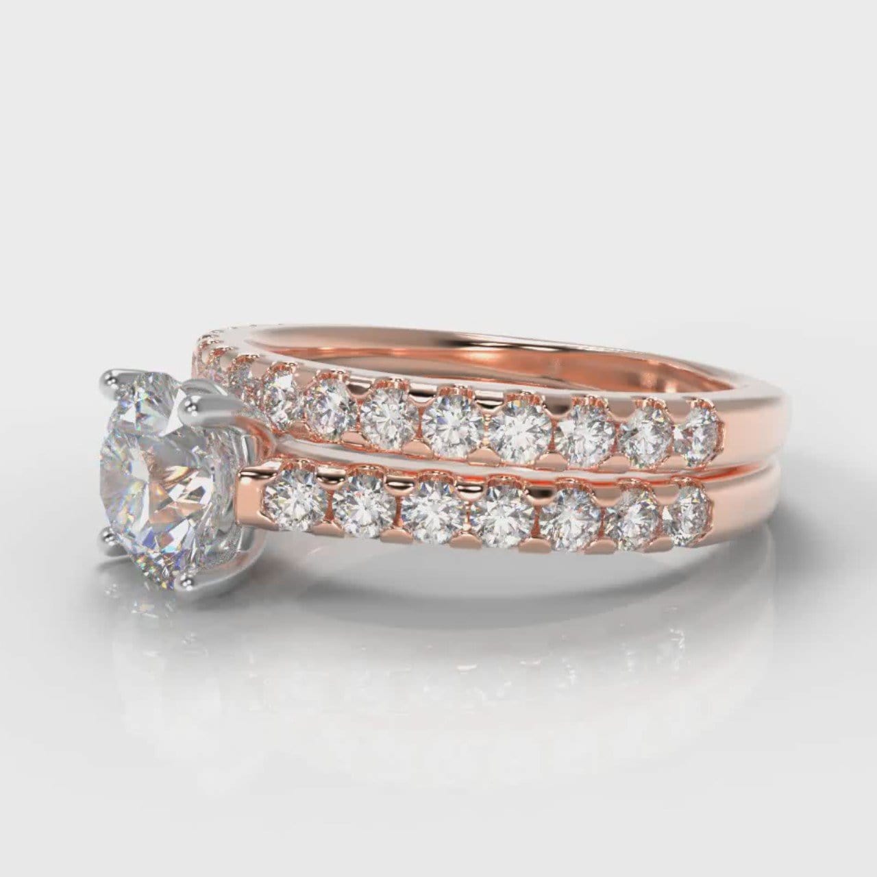 Carrée Micropavé Round Brilliant Bridal Set - Rose Gold