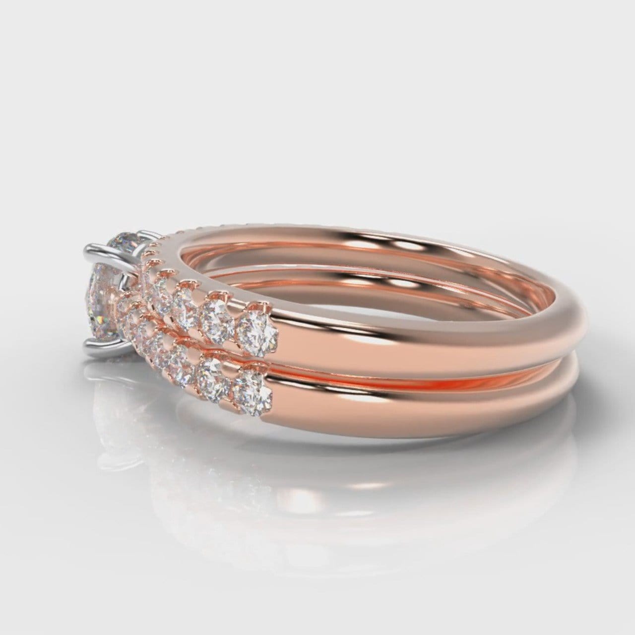 Carrée Micropavé Round Brilliant Bridal Set - Rose Gold