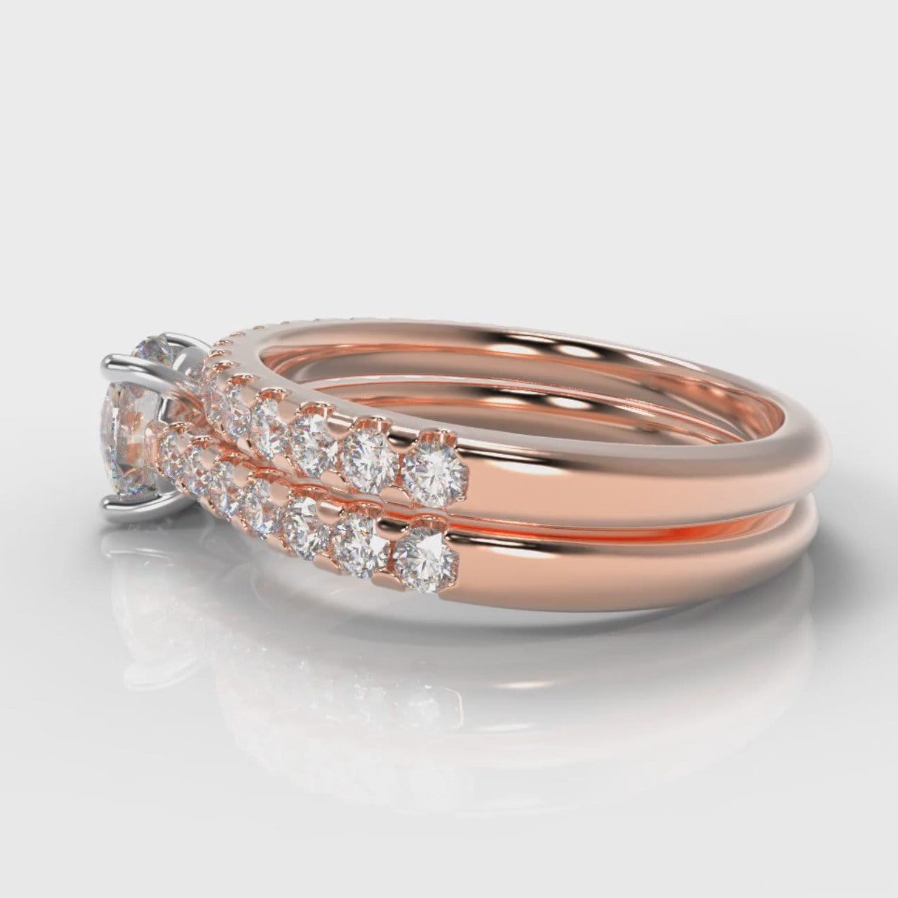 Carrée Micropavé Round Brilliant Bridal Set - Rose Gold