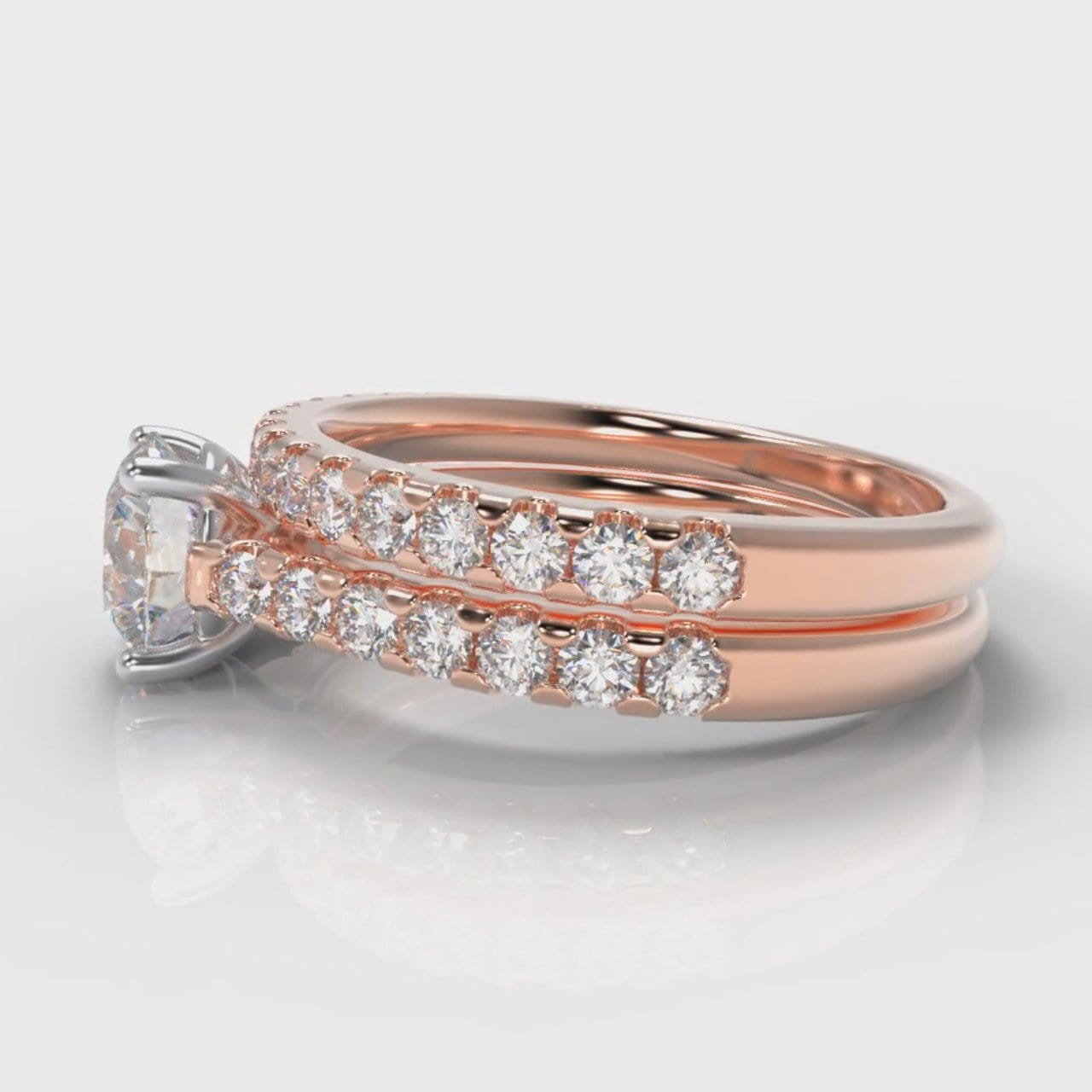 Carrée Micropavé Round Brilliant Bridal Set - Rose Gold