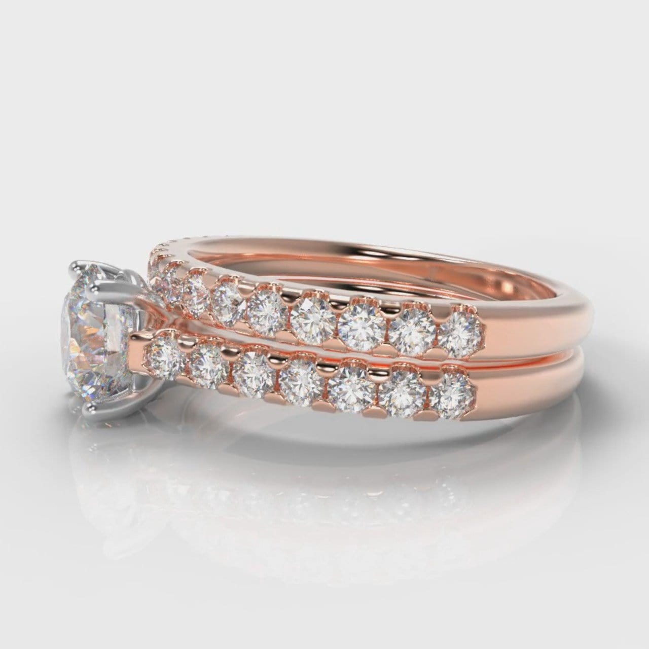 Carrée Micropavé Round Brilliant Bridal Set - Rose Gold