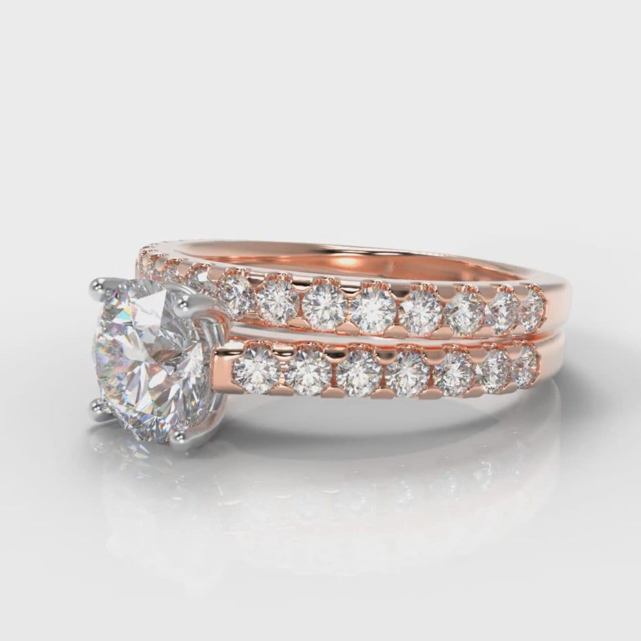 Carrée Micropavé Round Brilliant Bridal Set - Rose Gold
