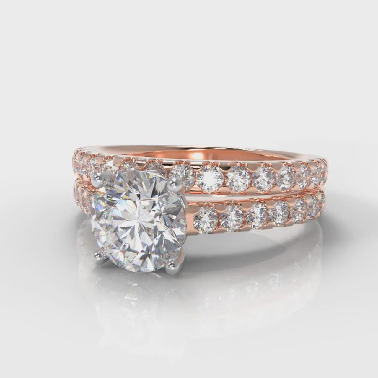 Carrée Micropavé Round Brilliant Bridal Set - Rose Gold