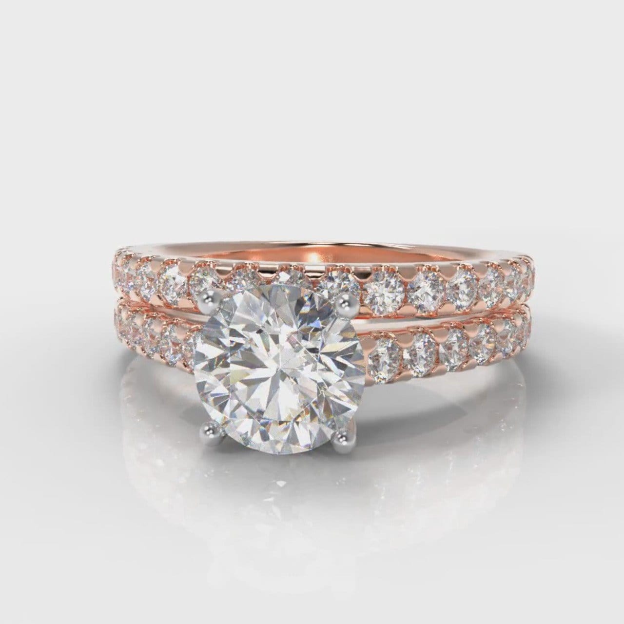 Carrée Micropavé Round Brilliant Bridal Set - Rose Gold