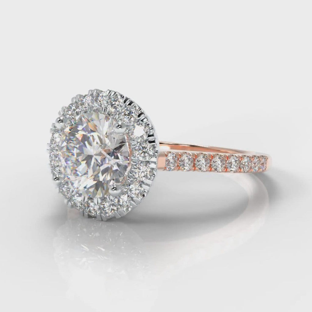 Petite Micropavé Round Brilliant Cut Diamond Halo Engagement Ring - Two Tone Rose Gold