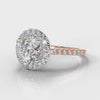 Petite Micropavé Round Brilliant Cut Diamond Halo Engagement Ring - Two Tone Rose Gold