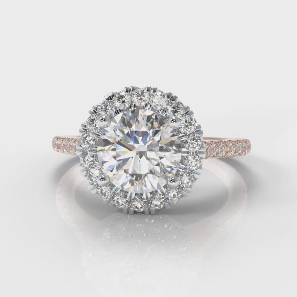 Petite Micropavé Round Brilliant Cut Diamond Halo Engagement Ring - Two Tone Rose Gold