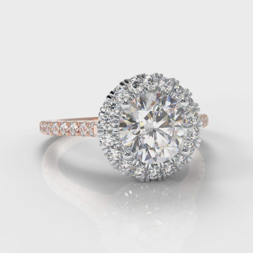 Petite Micropavé Round Brilliant Cut Diamond Halo Engagement Ring - Two Tone Rose Gold