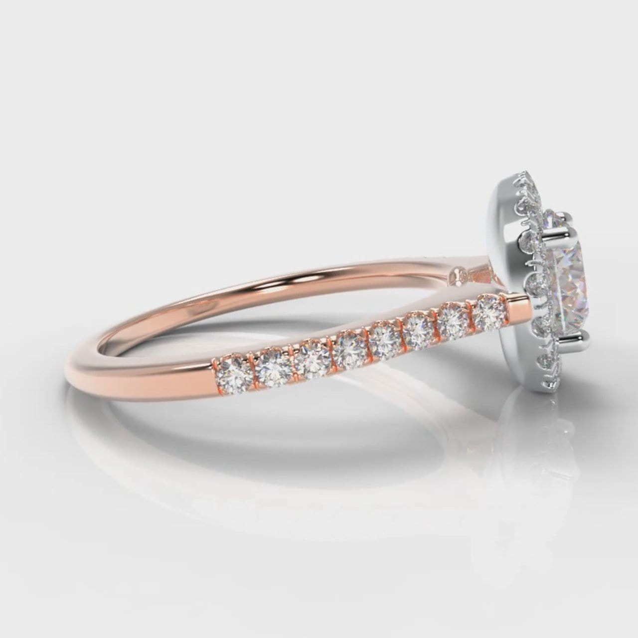 Petite Micropavé Round Brilliant Cut Diamond Halo Engagement Ring - Two Tone Rose Gold
