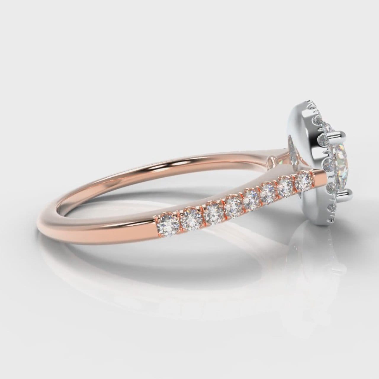 Petite Micropavé Round Brilliant Cut Diamond Halo Engagement Ring - Two Tone Rose Gold