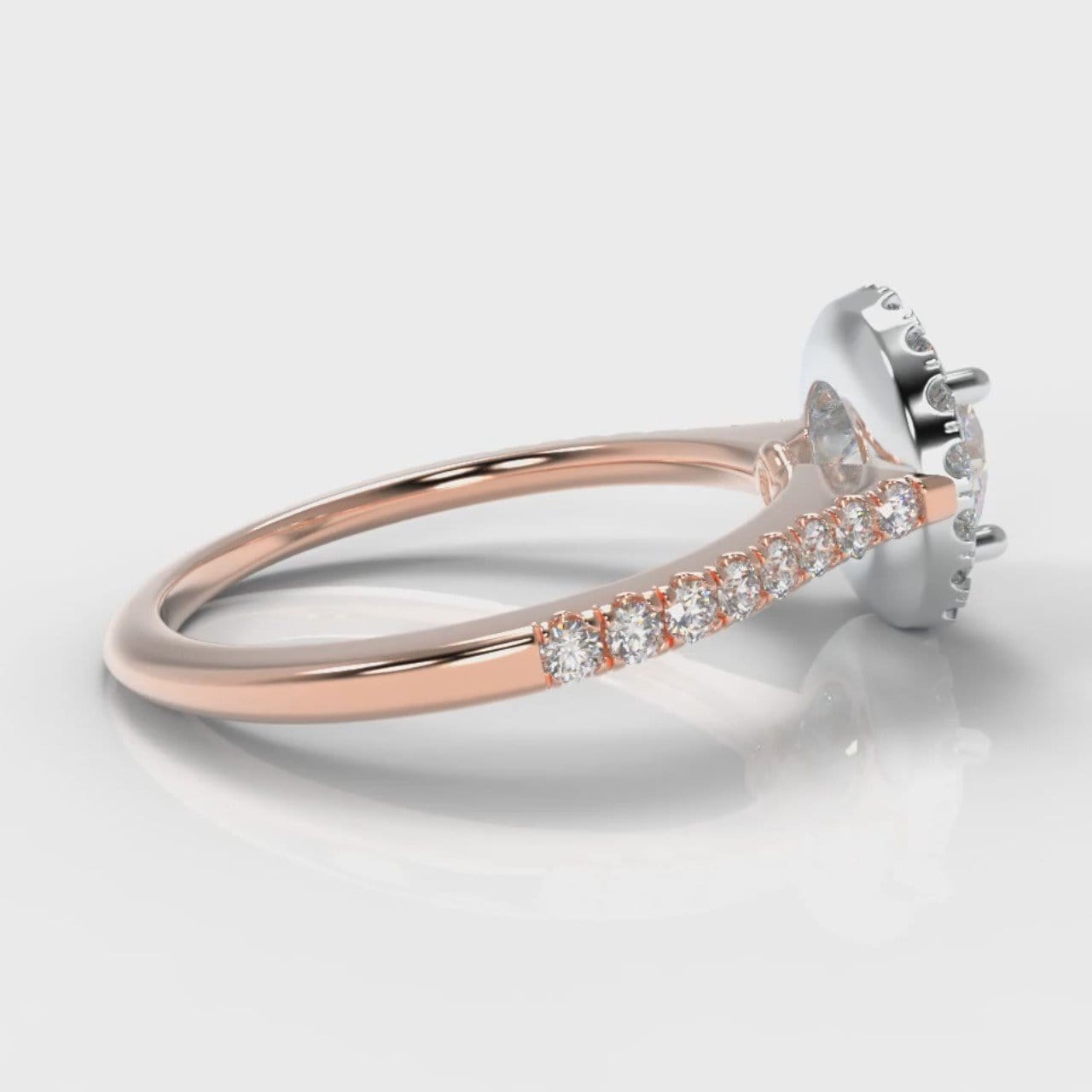 Petite Micropavé Round Brilliant Cut Diamond Halo Engagement Ring - Two Tone Rose Gold