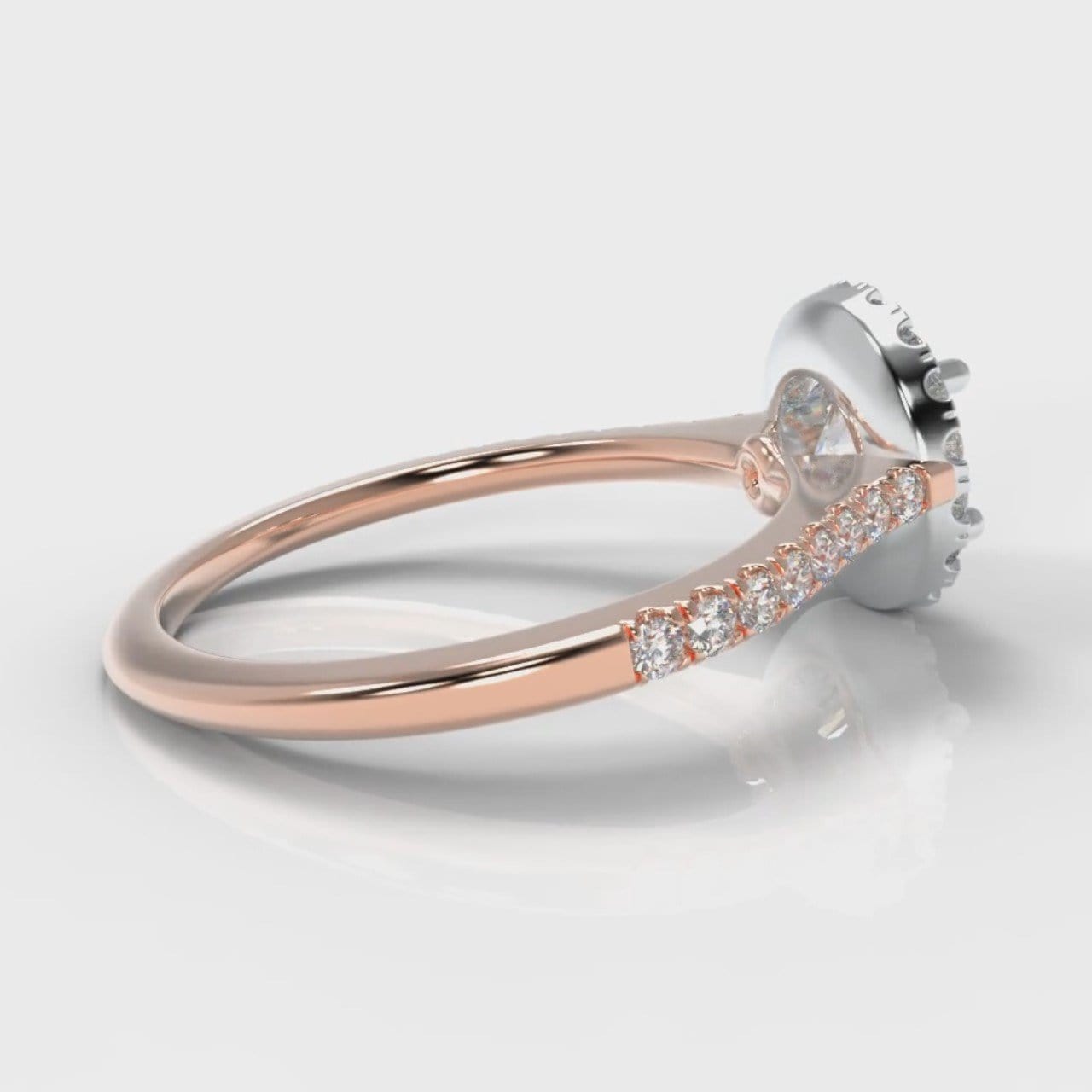 Petite Micropavé Round Brilliant Cut Diamond Halo Engagement Ring - Two Tone Rose Gold