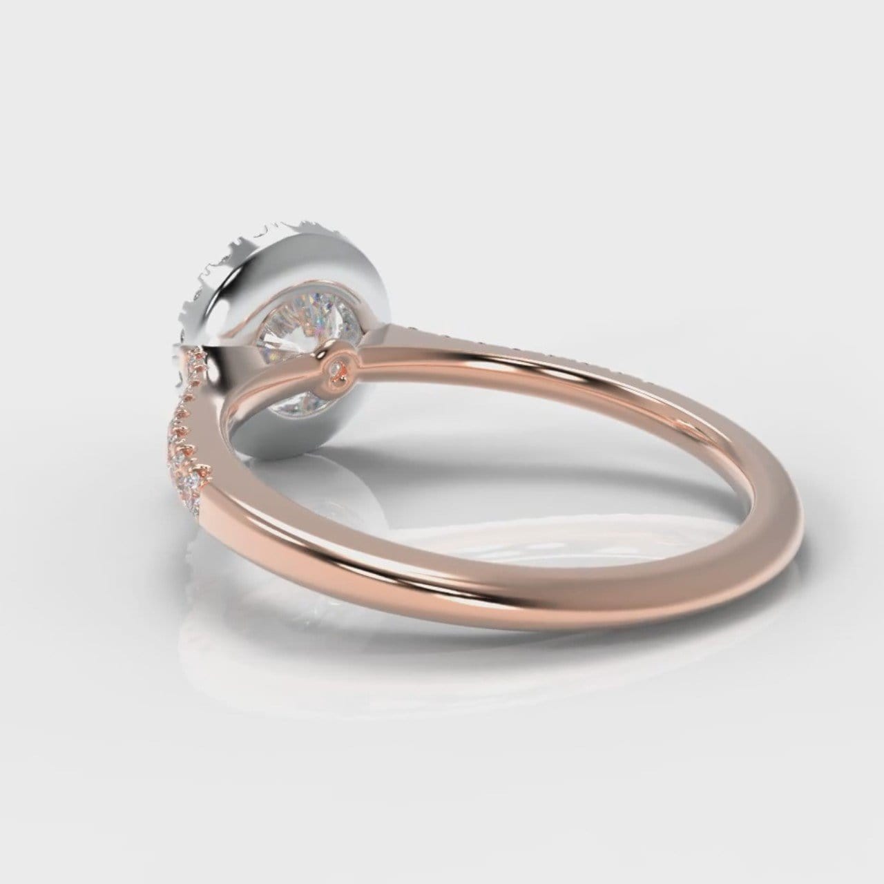 Petite Micropavé Round Brilliant Cut Diamond Halo Engagement Ring - Two Tone Rose Gold